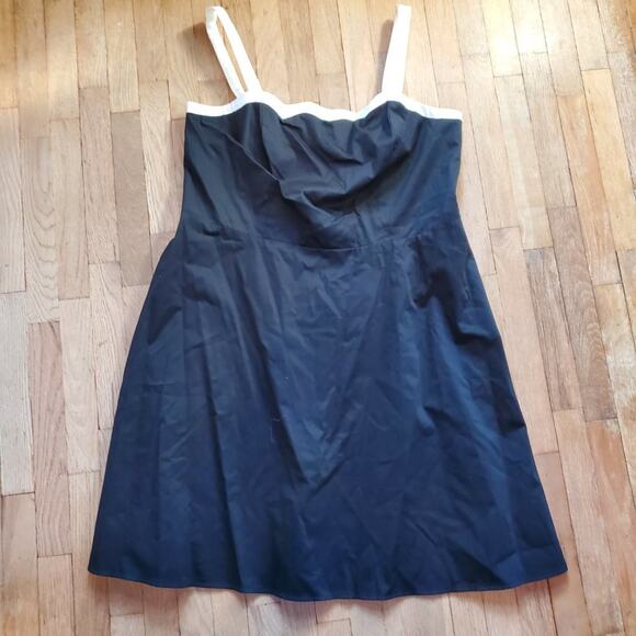 Vintage 90s Y2K Black White Trim Sleeveless Midi Dress Goth Summer VIbes Size 24 - Picture 11 of 11